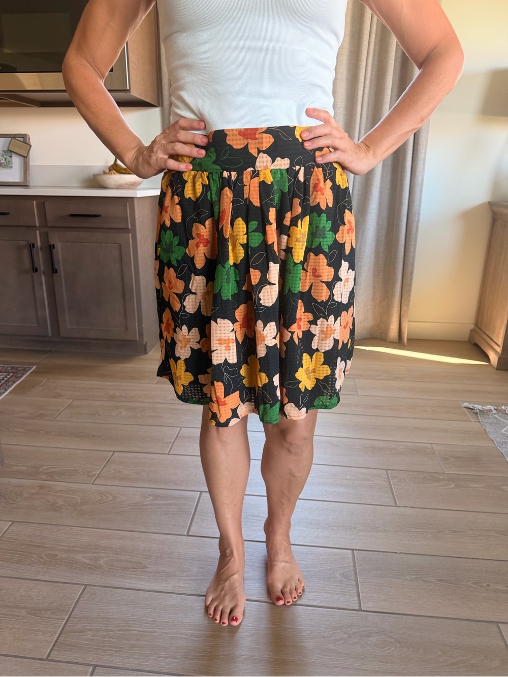 Who What Wear Black Circle Skirt with Orange, Yellow & Green Floral Print - Picture 3 of 4
